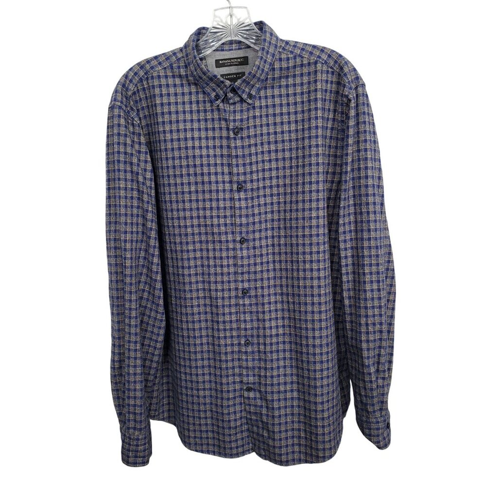 Banana Republic Mens L Shirt Luxe Flannel Camden Fit Plaid Button-Up Long Sleeve - Picture 2 of 9